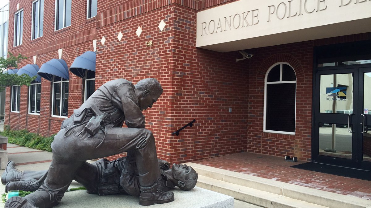 Officer Down Sculpture by artist Larry Bechtel at Roanoke Police Dept in Roanoke, VA
