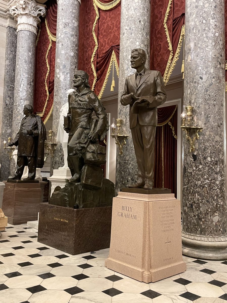 Billy Graham sculpture by artist Chas Fagan photo at unveilling currently installed at US Capitol Building Crypt in Washington DC
